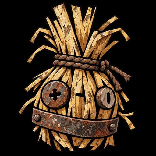 The Kratt mascot: a bundle of straw tied with rope, with a screw and a washer for eyes